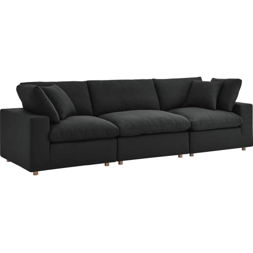 Commix Down Overstuffed 3 Piece Sectional Sofa in Black Fabric