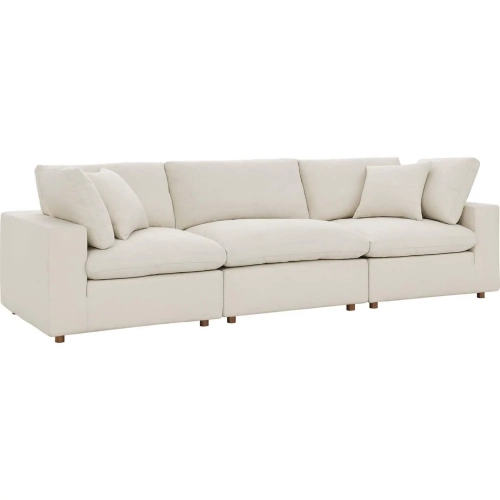 Commix Down Overstuffed 3 Piece Sectional Sofa in Light Beige Fabric