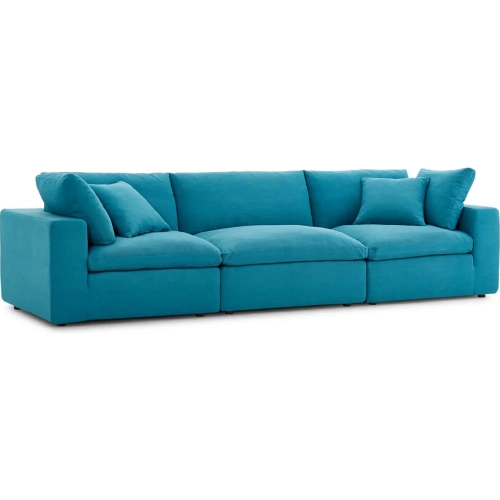 Commix Down Overstuffed 3 Piece Sofa in Teal Fabric