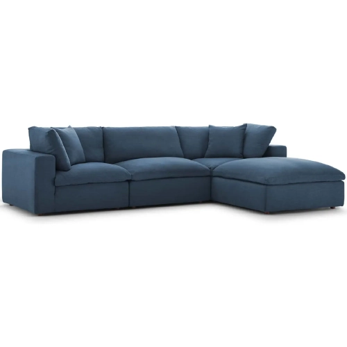 Commix Down Overstuffed 4 Piece Modular Sectional Sofa in Azure Blue Fabric