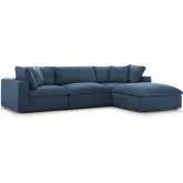 Commix Down Overstuffed 4 Piece Modular Sectional Sofa in Azure Blue Fabric