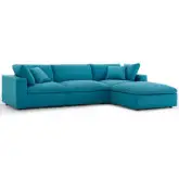 Commix Down Overstuffed 4 Piece Modular Sectional Sofa in Teal Fabric