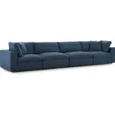 Commix Down Overstuffed 4 Piece Sofa in Azure Blue Fabric