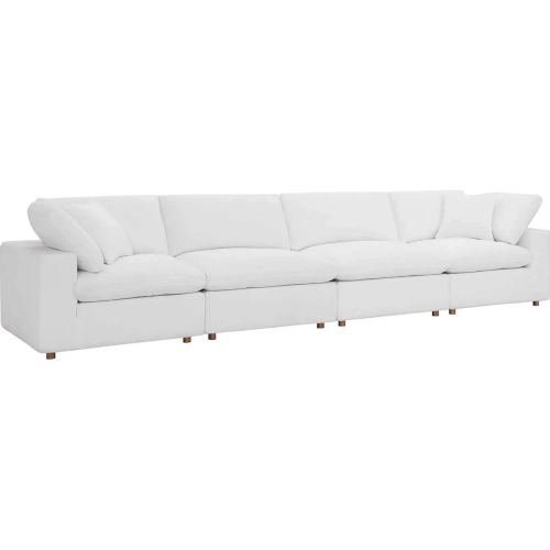 Commix Down Overstuffed 4 Piece Sectional Sofa in Pure White Fabric