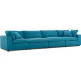 Commix Down Overstuffed 4 Piece Sofa in Teal Fabric