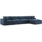 Commix Down Overstuffed 5 Piece Sectional Sofa in Blue Fabric