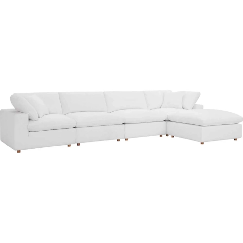 Commix Down Overstuffed 5 Piece Sectional Sofa Set in Pure White Fabric