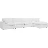 Commix Down Overstuffed 5 Piece Sectional Sofa Set in Pure White Fabric