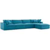 Commix Down Overstuffed 5 Piece Modular Sectional Sofa in Teal Fabric