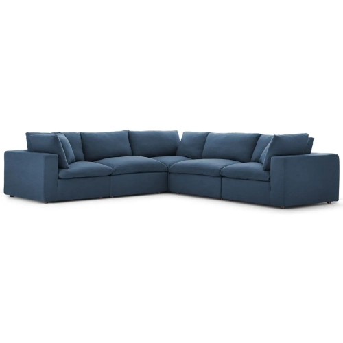 Commix Down Overstuffed 5 Piece Modular Sectional Sofa in Azure Blue Fabric