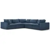 Commix Down Overstuffed 5 Piece Modular Sectional Sofa in Azure Blue Fabric