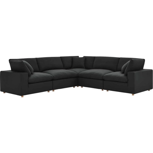 Commix Down Overstuffed 5 Piece Sectional Sofa in Black Fabric