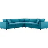 Commix Down Overstuffed 5 Piece Modular Sectional Sofa in Teal Fabric