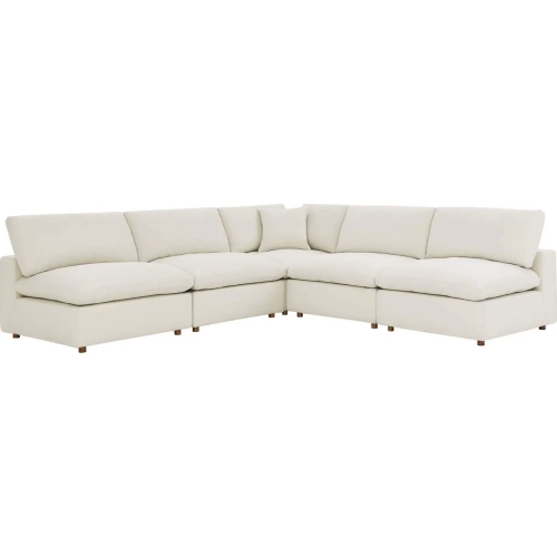 Commix Down Overstuffed 5 Piece Armless Sectional Sofa in Light Beige Fabric