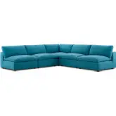 Commix Down Overstuffed 5 Piece Modular Sectional Sofa in Teal Fabric