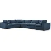 Commix Down Overstuffed 6 Piece Modular Sectional Sofa in Azure Blue Fabric