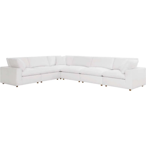 Commix Overstuffed 6 Piece Sectional Sofa in Pure White Fabric