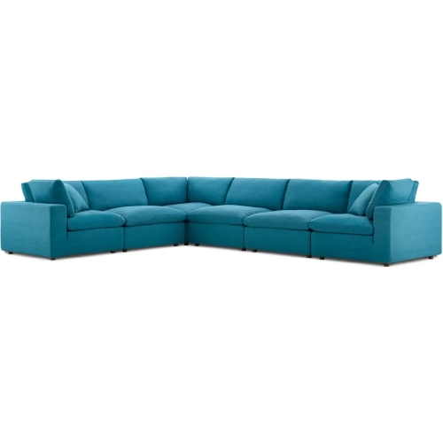 Commix Down Overstuffed 6 Piece Modular Sectional Sofa in Teal Fabric