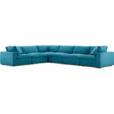 Commix Down Overstuffed 6 Piece Modular Sectional Sofa in Teal Fabric