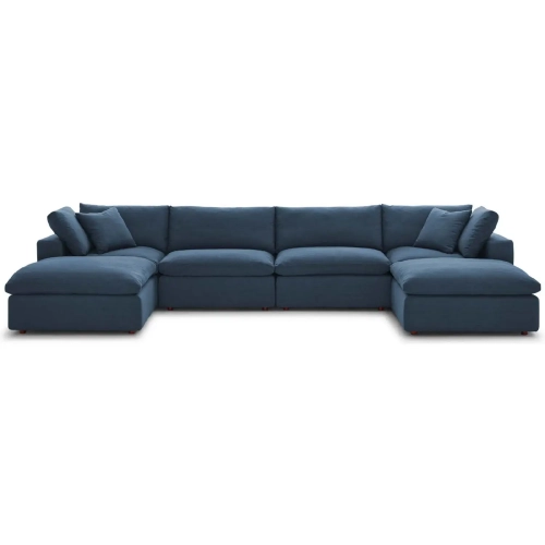 Commix Down Overstuffed 6 Piece Modular Sectional Sofa in Azure Blue Fabric