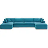 Commix Down Overstuffed 6 Piece Sectional Sofa in Teal Blue Fabric