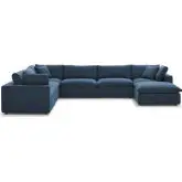 Commix Down Overstuffed 7 Piece Modular Sectional Sofa in Azure Blue Fabric