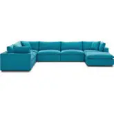 Commix Down Overstuffed 7 Piece Modular Sectional Sofa in Teal Fabric