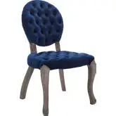 Exhibit French Vintage Dining Chair in Tufted Navy Blue Velvet