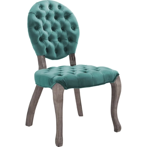 Exhibit French Vintage Dining Chair in Tufted Teal Velvet