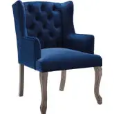 Realm French Vintage Dining Arm Chair in Tufted Navy Blue Velvet