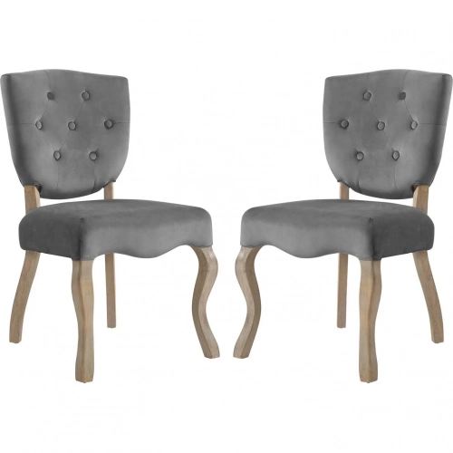 Array Dining Chair in Gray Velvet on Weathered Legs (Set of 2)