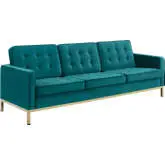 Loft Sofa in Teal Blue Velvet & Gold Stainless Steel