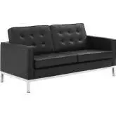 Loft Loveseat in Black Leatherette & Stainless Steel