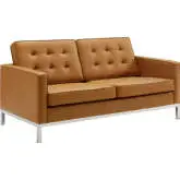 Loft Loveseat in Tan Leatherette & Stainless Steel