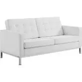 Loft Loveseat in White Leatherette & Stainless Steel