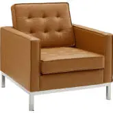 Loft Arm Chair in Tan Leatherette & Stainless Steel