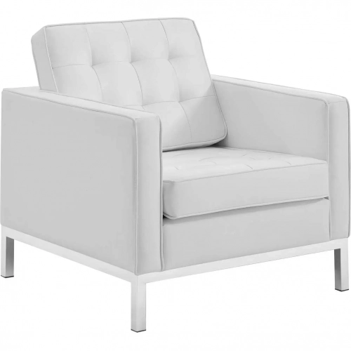 Loft Arm Chair in White Leatherette & Stainless Steel