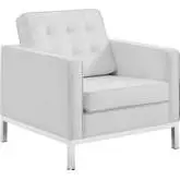 Loft Arm Chair in White Leatherette & Stainless Steel