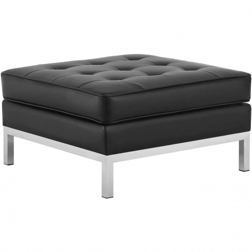 Loft Ottoman in Black Leatherette & Stainless Steel