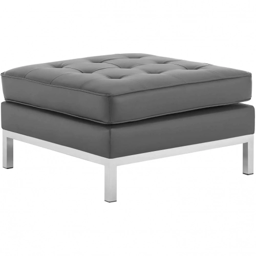 Loft Ottoman in Gray Leatherette & Stainless Steel