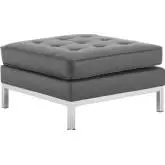 Loft Ottoman in Gray Leatherette & Stainless Steel