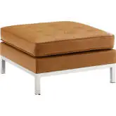 Loft Ottoman in Tan Leatherette & Stainless Steel