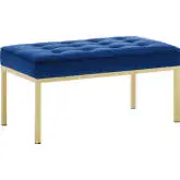 Loft 34" Bench in Navy Blue Velvet & Gold Stainless Steel