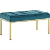 Loft 34" Bench in Teal Blue Velvet & Gold Stainless Steel