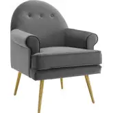 Revive Arm Chair in Tufted Gray Velvet & Gold Stainless