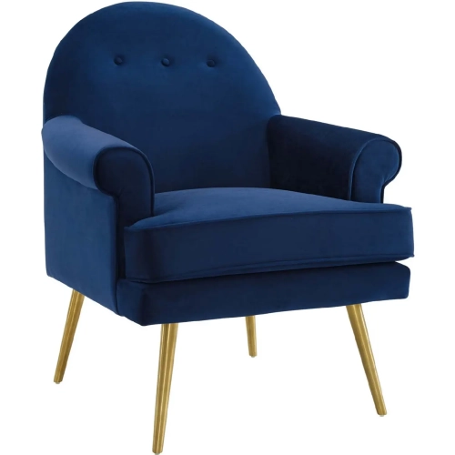 Revive Arm Chair in Tufted Navy Blue Velvet & Gold Stainless