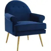 Revive Arm Chair in Tufted Navy Blue Velvet & Gold Stainless