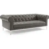 Idyll Chesterfield Sofa in Tufted Gray Leather & Stainless