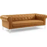 Idyll Chesterfield Sofa in Tufted Tan Leather & Stainless