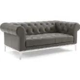 Idyll Chesterfield Loveseat in Tufted Gray Leather & Stainless